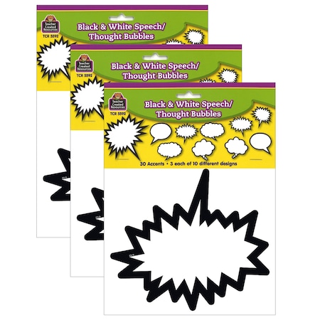 Teacher Created Resources Superhero Black + White Speech/Thought Bubbles Accents, 30 Pcs, PK3 TCR5592